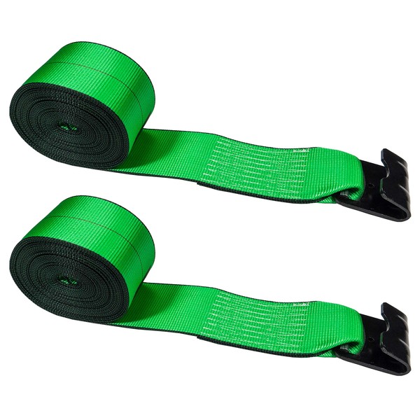 US Cargo Control 4 Inch Winch Strap with Large Flat Hook, 30 Feet Long, Heavy Duty Trailer Winch Strap for Safe Cargo Securement, Large Flat Hook End Fitting for Easy Fastening, Green, 2-Pack