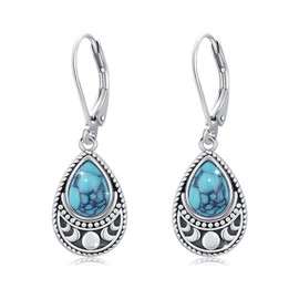 Turquoise Earrings for Women 925 Sterling Silver Teardrop Vintage Turquoise Drop Dangle Earrings Western Jewelry Turquoise Leverback Earrings for Her Mother's Day Birthday Gifts