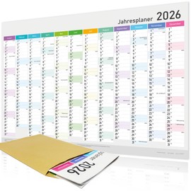 XXL Annual Calendar 2026 - Wall Calendar - Year Planner A1 (84 x 59 cm), Wall Planner with Calendar Weeks, Holidays - Large Format Calendar for Office, Family and School, Wall Calendar, Poster