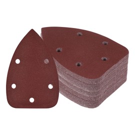 Kozelo 60pcs Mouse Sander Detail Sandpaper - [180 Grit, 3.5" x 5.5"] Triangle Hook and Loop Assorted Sanding Pads Sheet for Wood Furniture Polishing Use | 5 Hole, Aluminum Oxide