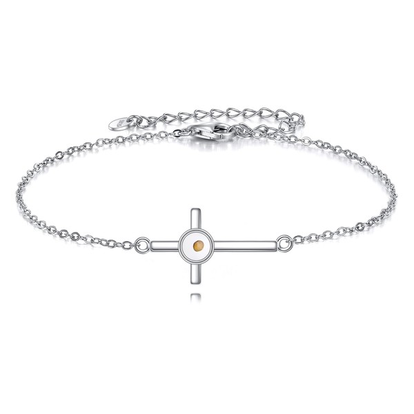 POPLYKE Paw Print/Moss Agate/Cross Bracelet, Sterling Silver, Adjustable Bracelet for