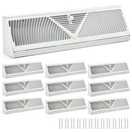 Flowild 10 Pack 18 Inch Baseboard Register (Duct Opening Size) - Baseboard Vent Covers for Home - Easy Adjust Air Supply Lever Floor Baseboard Diffuser (White)