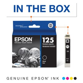 Epson 125 DURABrite Ultra Ink Standard Capacity Black Cartridge (T125120-S) Works with Stylus NX-125, NX-127, NX-130, NX-230, NX-420, NX-530, NX-625, Workforce WF-320, WF-323, WF-325, WF-520