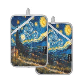 JUMBEAR Van Gogh Style Starry Sky Diagram Pot Holder Set with Pocket for Kitchen,Heat Resistant Potholder Kitchen Oven Mitts Hot Pads Trivet for Baking Cooking 7''x9''