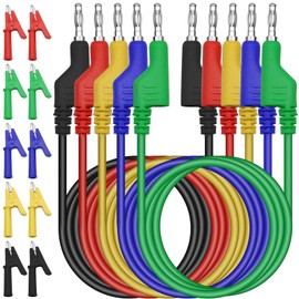 Pack of 5 Multimeter Test Leads 4 mm, Measuring Cable for Multimeter, 5 Colours Banana Plug Cable, 10 Pieces Insulated Crocodile Clips, Test Leads Kit for Measuring Cables Current Meters
