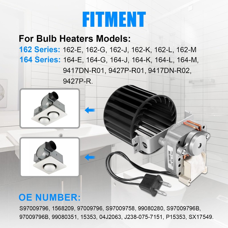 Upgraded S97009796 Bathroom Fan Motor Blower Assembly Compatible with Broan