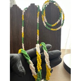 Generic CHAVARIOS 14 inches San Judas Tadeo torsal necklace 1 piece, Green, white, yellow