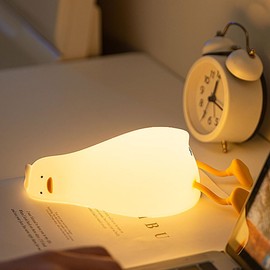 BOATHOG Lying Flat Duck Night Light,Three Level Dimmable Touch Control LED Silicone Duck Lamp, Rechargeable Soft Lights for Bedside Decor