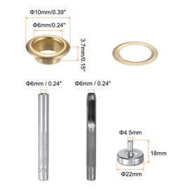 sourcing map 100pcs Grommet Tool Kit 6mm Copper Grommet Eyelet Set with Hole Hollow Punch, Grommet Setter Tools for Clothing Leather Fabric Belt, Gold Tone