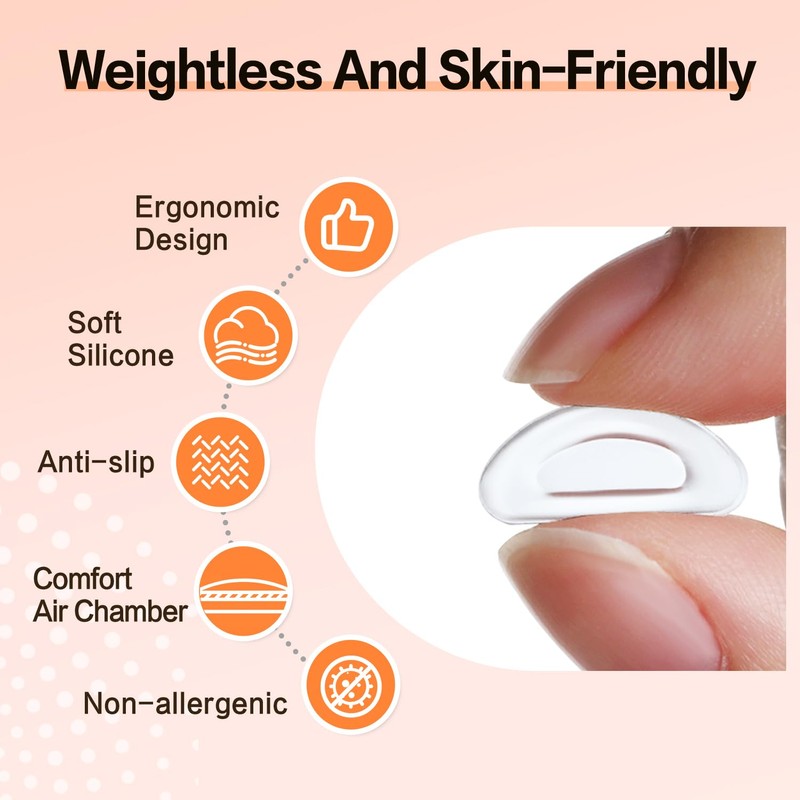 Literry Nose Pads for Glasses, Silicone Anti-Slip (5 Clear Pairs)
