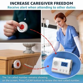 SYNLETT Caregiver Pager 4 Wireless Call Buttons for Elderly at Home for Seniors Adults Patients Nurse Call Light System Alert Button Alarm Emergency with LCD Review Feature