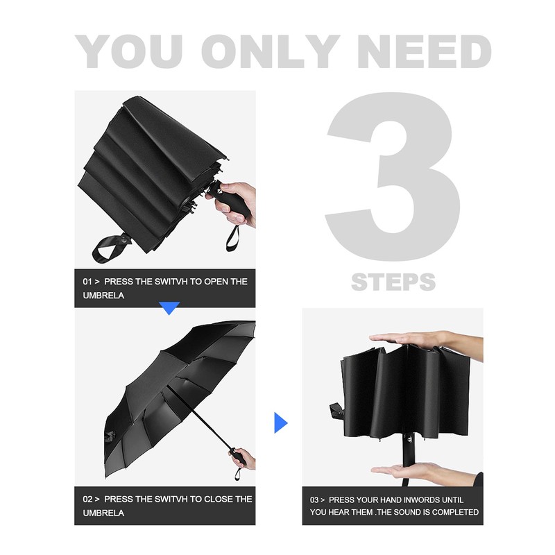 Feimvbe Travel Umbrella, Windproof Automatic Umbrella Compact Sized Portable Personal