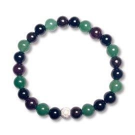 Majas Perlen Armband positive Energie Turmalin Aventurin Granat echt 8mm mit 925er Sterling Silber 7mm facettiert - Größe 16 bis 18cm - Handmade Perlenarmband - Spiritueller Schmuck Unisex