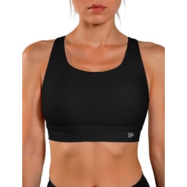 Yvette Lightweight Crisscross Back Sports Bra for Women, Breathable Yoga Tank Top with Removable Pads for Workout & Fitness Black