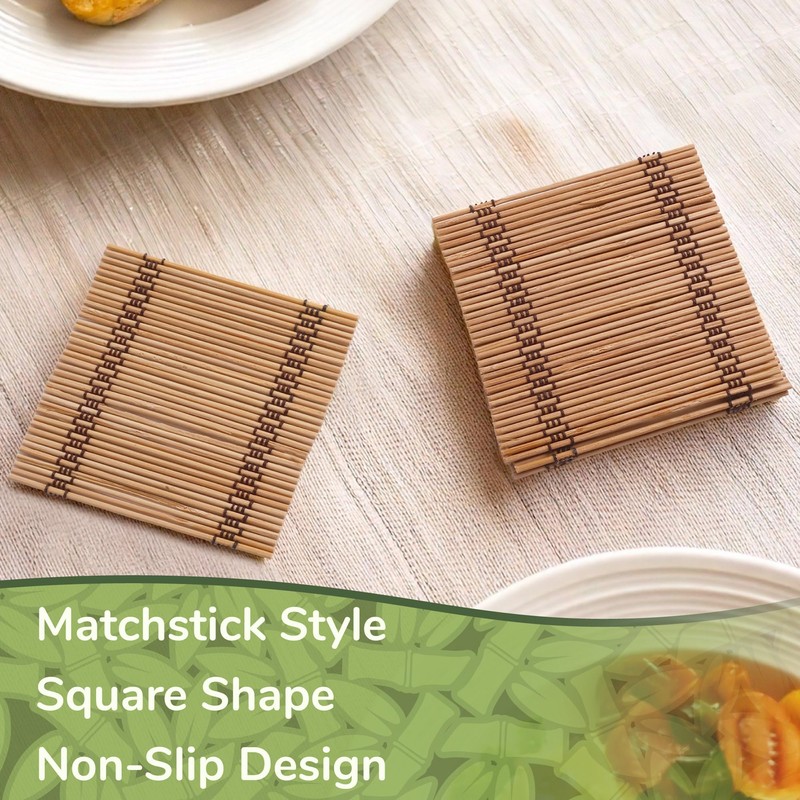 BambooMN Premium Bamboo Matchstick Coasters - 4.25" x 4.25" -