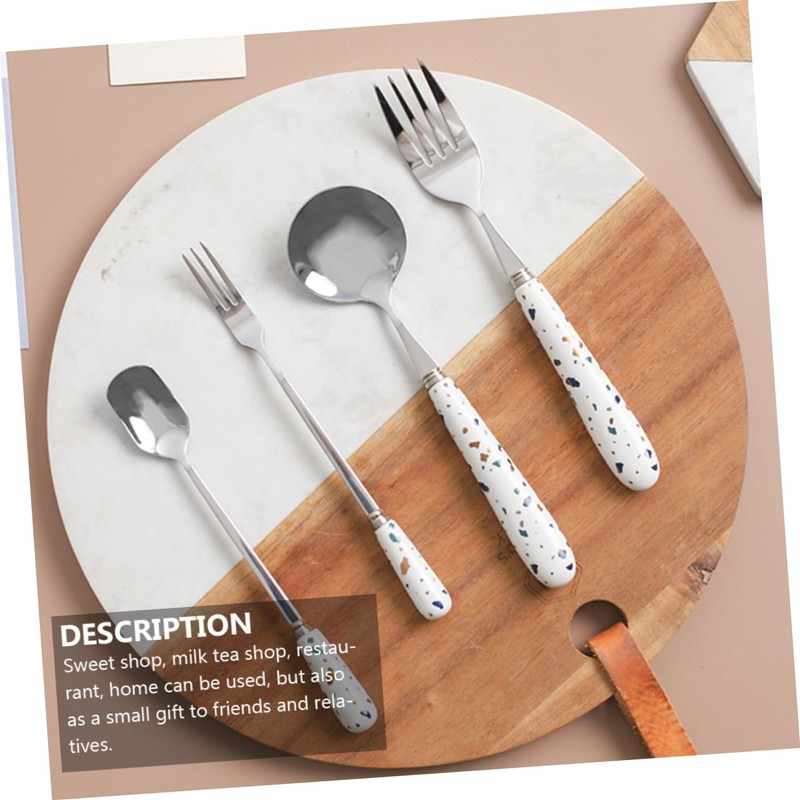 MAGICLULU 2sets Nordic Style Tableware Ceramic Handle Stainless Steel Fork