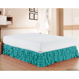 Elegant Comfort Luxurious Premium Quality 1500 Thread Count Wrinkle and Fade Resistant Egyptian Quality Microfiber Multi-Ruffle Bed Skirt - 15inch Drop, Queen, Turquoise
