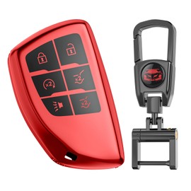 for Chevy Key Fob Cover with Keychain.TPU Keyshell No Screws Required for Installation. Compatible with 2021-2025 Silverado Sierra Tahoe GMC Yukon Suburban Denali (Red, 6-Buttons)