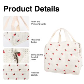 Colawind Reusable Cute Lunch Bag, Insulated Lunch Box, Food Lunch Containers for Women Men, Leakproof Cooler Lunch Tote Bags for Work, Travel, Picnic, Outdoor (Strawberry)