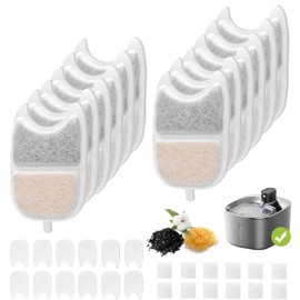 12 Set Replacement Filters & Sponges for 135 fl oz/4L Wilreless Cat Water Fountain，Triple Filtration Pet Fountain Filter Replacement compatible with Feelneedy 4L Wilreless Cat Water Fountain