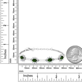 Gem Stone King 925 Sterling Silver Green Chrome Diopside and White Created Sapphire Bracelet For Women (3.80 Cttw, Gemstone, Oval 6X4MM, 7 Inch + 1 Inch Extender)