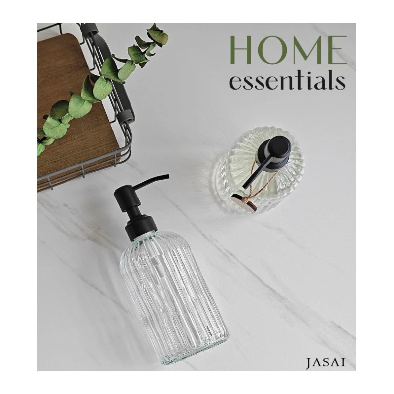 JASAI 2PACK 18Oz Simple Glass Soap Dispensers with Black Pump,