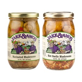 Jake & Amos Pickled Mushroom Variety Pack 16 oz. Marinated, Hot Garlic (1 Jar of Each)