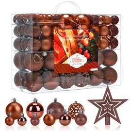 Aitsite Christmas Baubles,Hanging Decorations for Xmas Tree,101 Pcs 2/4/6 CM Shatter Proof Christmas Tree Decorations Brown Color,Christmas Balls Decoration Ornamentsl Home Festival Decors