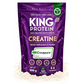KING Protein Creatina Monohidratada 100% Pura Sin Sabor | 5g por porción | Vegana y sin azúcar | Polvo de Creatina Monohidratada Creapure® con scoop i