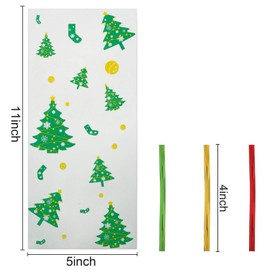 Boao 100 Pieces Cellophane Bags Cute Treat Bags Clear Goodies with 150 Pieces Twist Ties for Party Supplies(Christmas Style 8)