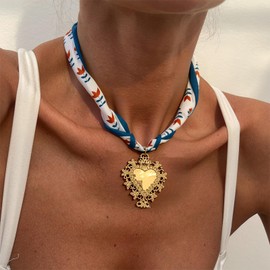 Dcfywl731 Scarf Necklace with Charm Fish Necklace Conch Shell Bandana Jewelry Women