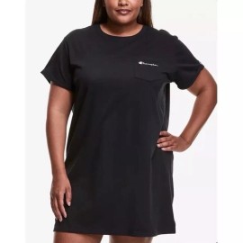 Champion Women's Plus Size 2X Black Chest Pocket Embroidered Logo T-Shirt Dress