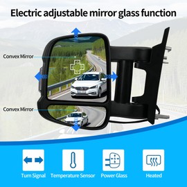 Convitex Driver Left Side Extended Long Arm Mirror for Ram Promaster 1500 2500 3500 2014-2023, Heated Power Glass Turn Signal Light Temperature Sensor Manual Folding, View Mirror Assembly(8+2 pins)