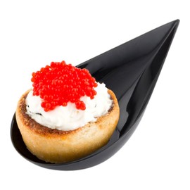 Restaurantware 4 x 2 Inch Teardrop Spoons 100 Appetizer Spoons - Disposable Indented Basin Black Plastic Tasting Spoons For Weddings Or Catering