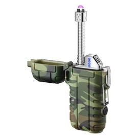 USB-C Rechargeable Electric Lighter, 360° Flexible Arc Neck, Plasma Lighter with LED Battery Display & Flashlight, Windproof & Waterproof for Candles, Camping, and Survival (Camouflage)