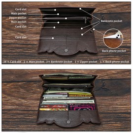 Women's Wallet Genuine Leather Snap Wallets Vintage Purse Organizer Clutch Bag with Wristlet (Coffee)