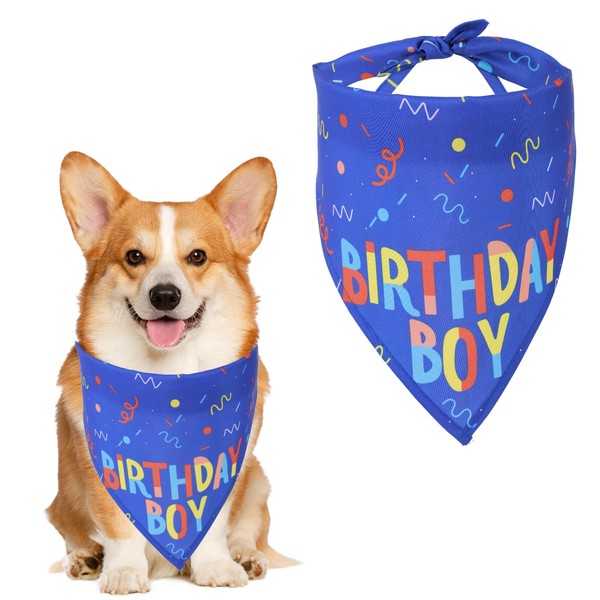 Grevosea Birthday Boy Dog Bandana, Printed Dog Birthday Bandana Pet