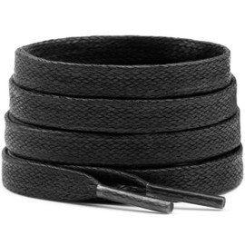 DELELE Flat Waxed Cotton Shoelaces: 47 inch Black Wax Shoe Laces for Sneakers Boot 2 Pair