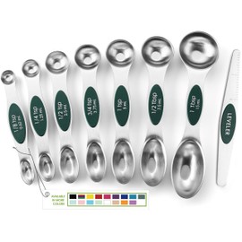 Spring Chef Magnetic Measuring Spoons Set, Dual Sided, Stainless Steel, Fits in Spice Jars, Pine Green, Set of 8