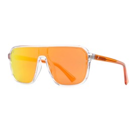 JFXQDR Oversized Polarized Sunglasses for Women and Men, Trendy Flat Top One Piece Lens Sun Glasses UV Blocking RFS8209 (Clear Orange Frame Mirrored Orange Lens)