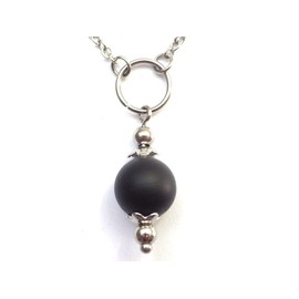 Choker necklace for women in stainless steel with rings and black frosted agate beads