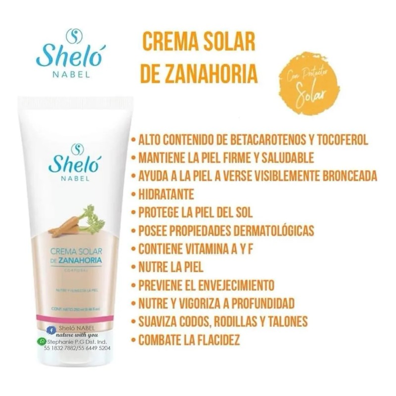Crema Leche Solar Zanahoria Bronceado Corporal Shelo