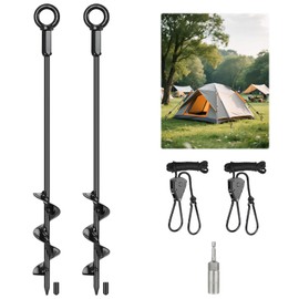 hannger 2 Pack 18" Ground Anchors Screw in, Tent Stakes Anchors with Drill, Heavy Duty Earth Anchors for Tent, Canopy, Trampoline