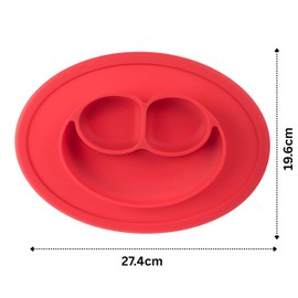 Roter Silikon-Teller für Babys, mikrowellengeeignet, selbstfütterend, Training, Entwöhnungsplatte, rutschfestes Baby-Tischset mit Saugnapf für Hochstuhl, BPA-frei, spülmaschinenfest, Essmatte ab 4