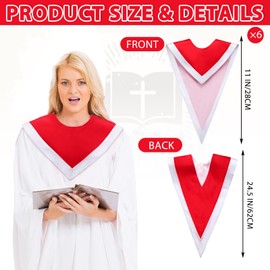 Shyyween 6 Pcs Red V Neck Choir Stole with Border V Shape Stole Unisex Adult Plain Reversible for Church Choir Members Party