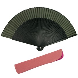 Kyoetsu Women's Hand Fan, Pure Silk, Plain, Black Ribs, 2-Piece Set, black bone 4