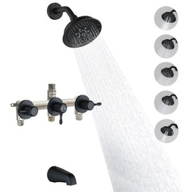 LUOGULIANG 3 Handle Tub Shower Faucet Set, Bathtub Shower Trim Kit with Tub Spout, Shower System Complete 3 knobs, Matte Black