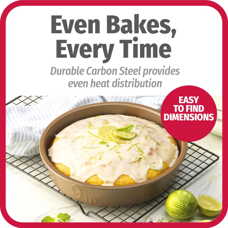 GoodCook BestBake Nonstick Textured Carbon Steel Round Pan, 9", Bronze