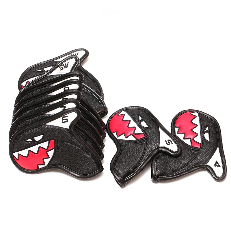 SHABIER Black 9pcs Golf Iron Head Covers Magnic Closure with