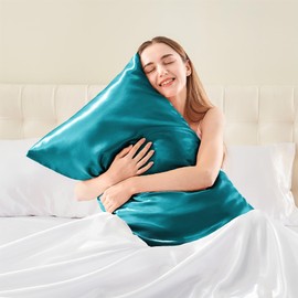 BEDELITE Satin Pillowcase with Zipper, Teal King Size Pillow Cases Set of 2, Super Soft and Cooling Similar to Silk Pillow Cases, Gift for Women Men(20x40 Inches)